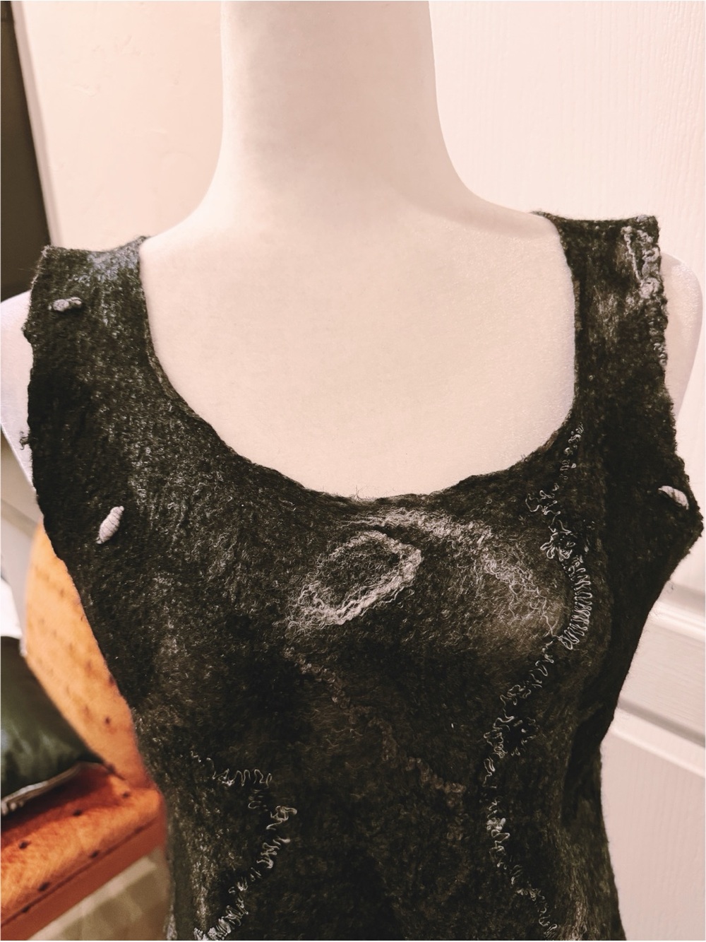 Artist Made Felt Dress in Black, Grey and White - Picture 4 of 5